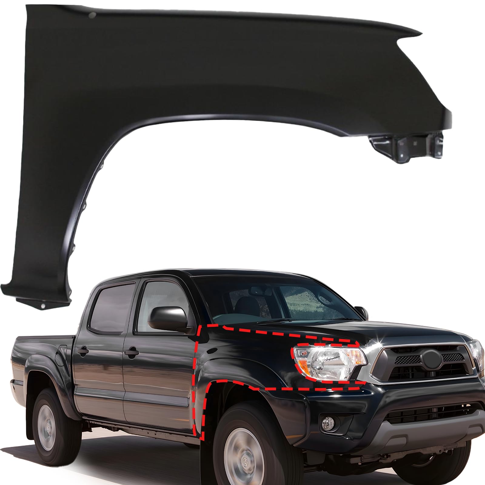 CarPartsDepot Front Right Passenger Fender Replacement for 2005-2015 Toyota Tacoma 2WD - TO1241206 5381104090 | Perfect Fit for Off-Roading & Daily Driving
