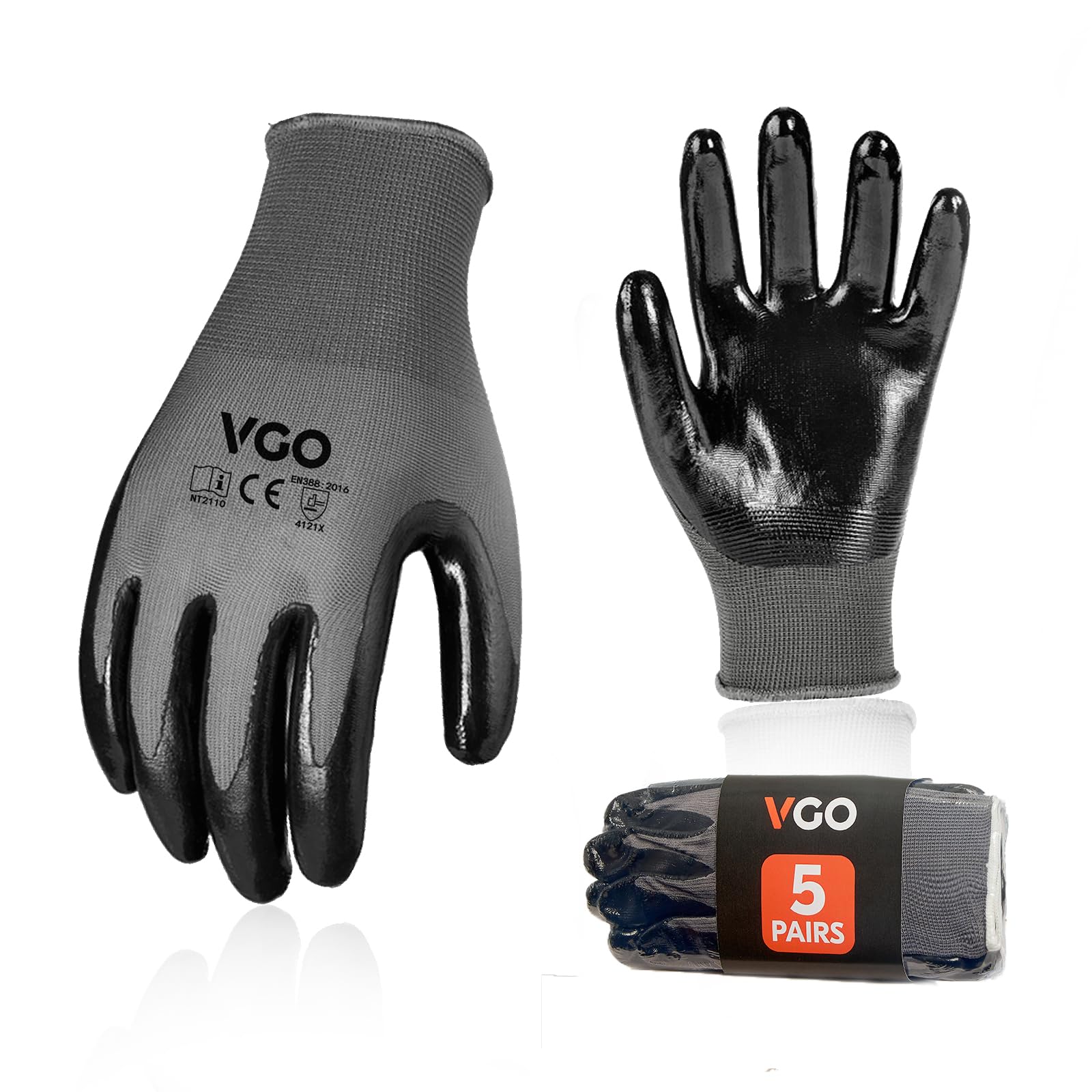 5-Pairs Safety Work Gloves - Non-Slip Nitrile Coating, Durable Gardening Gloves for Men & Women (Size M, Gray) - Ideal for Construction, Landscaping, and DIY Projects
