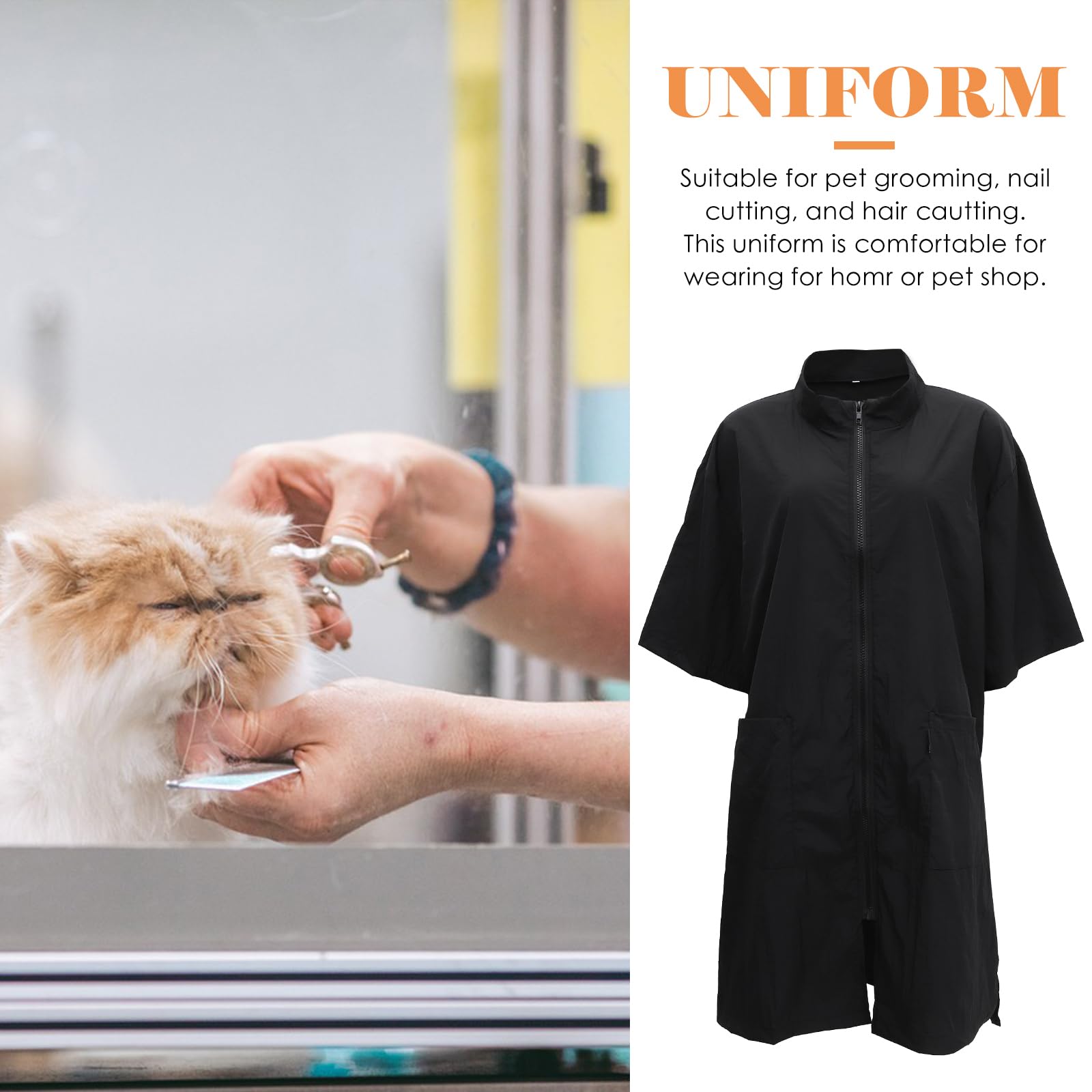 Professional Pet Grooming Work Jacket - Anti-Static Full Zip Pet Groomer Uniform for Dog & Cat Stylists (Black, XXL) - Ideal for Salon, Bathing & Grooming Sessions