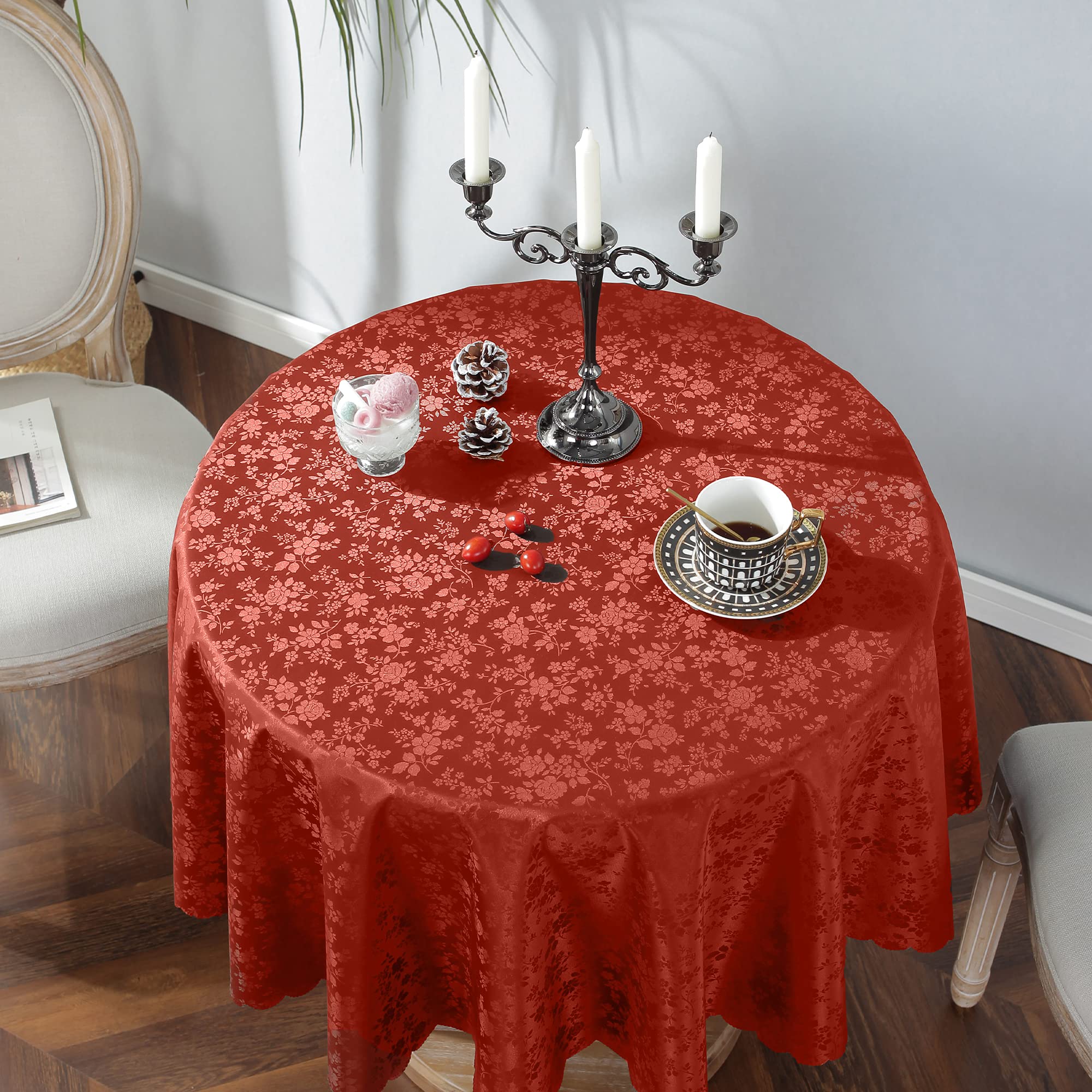 Waterproof Vinyl Round Oilcloth Tablecloth - Heavy Duty Spill-Proof Wipeable Floral Table Cover for Dining Room, Picnic, Banquet, Party (54