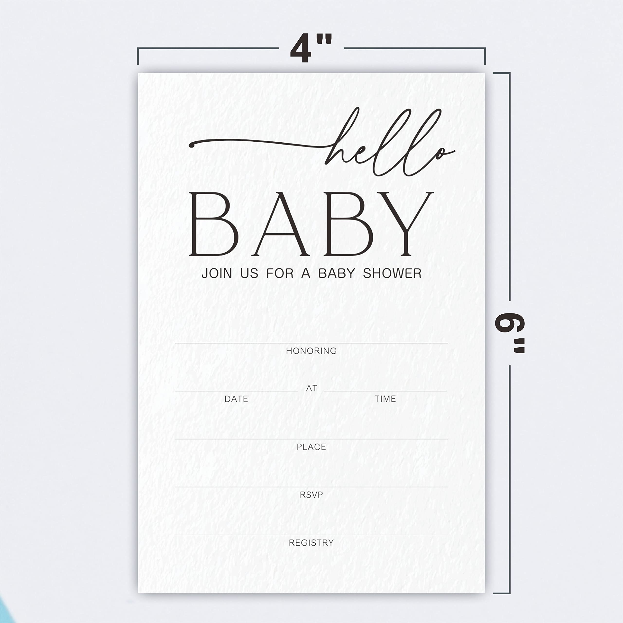 Minimalist Hello Baby Gender Reveal Invitation Cards (25 Pack) - Elegant Black & White Baby Shower Invitations with Envelopes - Perfect for Boy or Girl Baby Showers, Gender Reveal Parties & Nursery Decor - YQK-A10