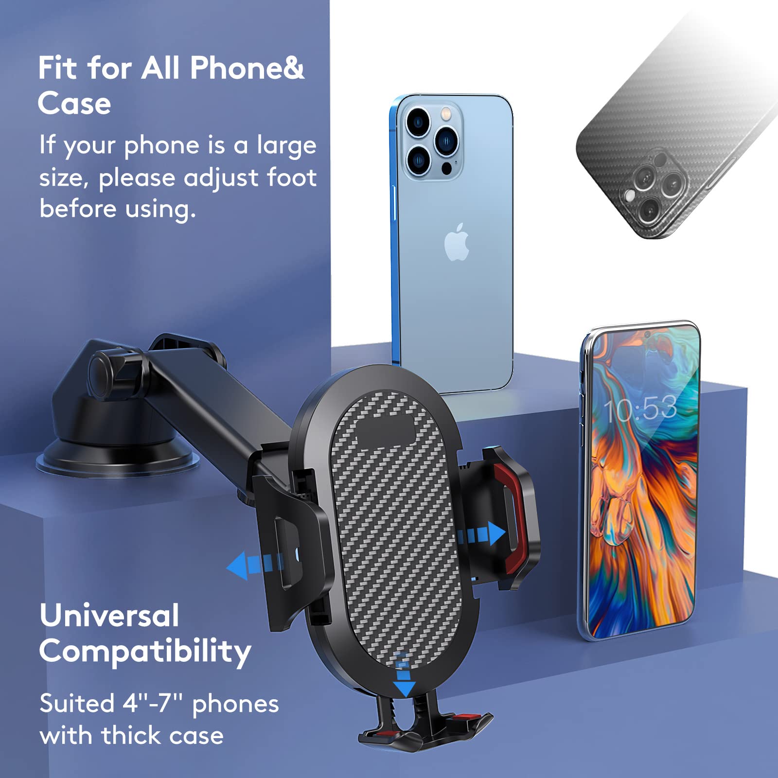 Best Car Phone Holder Mount with Strong Suction Cup - Military Grade Durable Windshield & Dashboard Mount - Adjustable Long Arm Compatible with iPhone 16/15/14 Pro Max & All Smartphones (Red) - Perfect for GPS Navigation, Hands-Free Calling & Road Trips