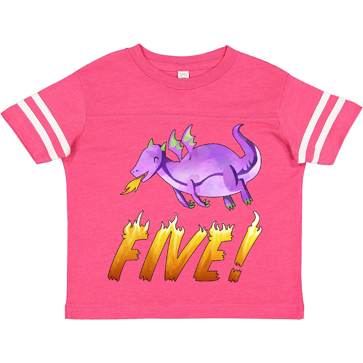 inktastic 5 Fifth Birthday Purple Dragon Breathing Fire Toddler T-Shirt - Perfect for Birthday Parties & Playdates