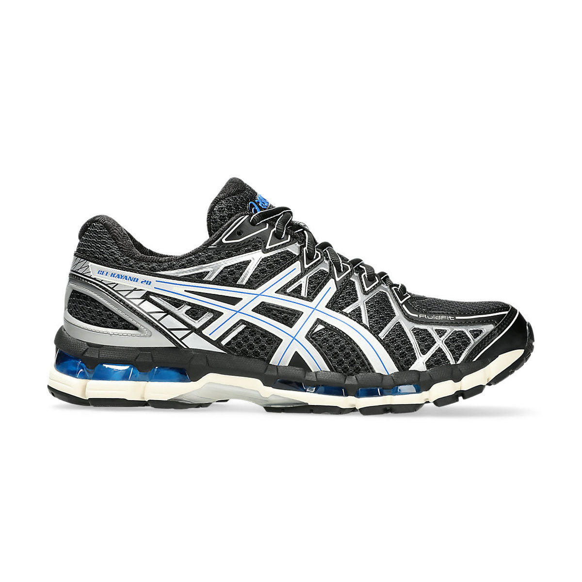 ASICS GEL-Kayano 20 Running Shoes for Men - Black/Pure Silver | Stability & Cushioning for Long-Distance Running, Jogging, and Gym Workouts