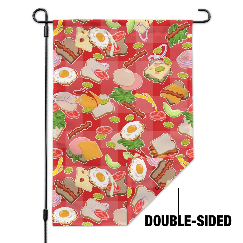 GRAPHICS & MORE Messy Sandwich Pattern Garden Flag - Bread, Cheese, Bacon, Lettuce & Egg Design - Perfect for Outdoor Decor, BBQ Parties & Backyard Fun