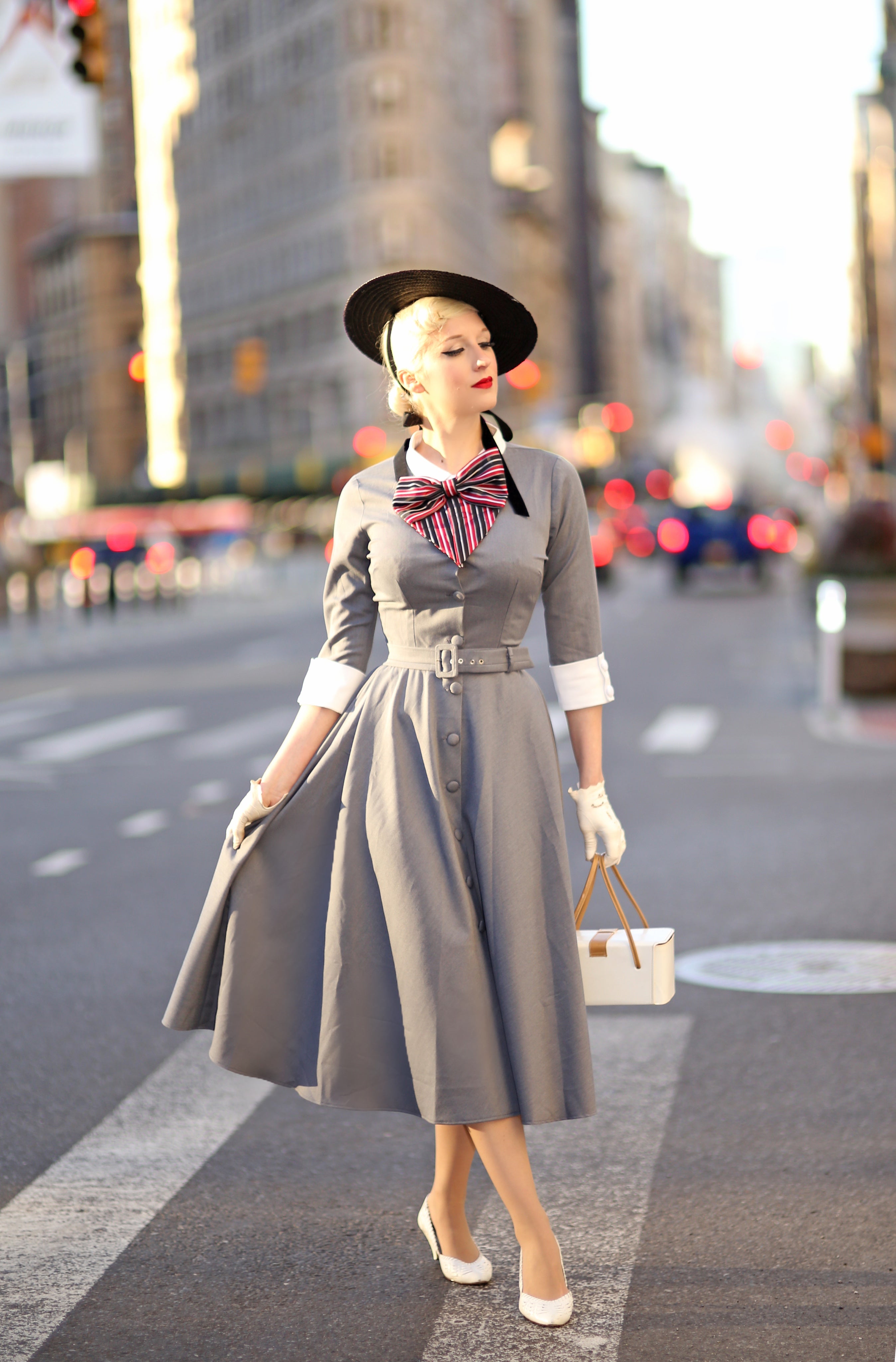 Vintage TV Inspired Lindy Grey Swing Dress - Retro 1950s Style Flare Dress for Women | Perfect for Cocktail Parties, Swing Dancing & Themed Events