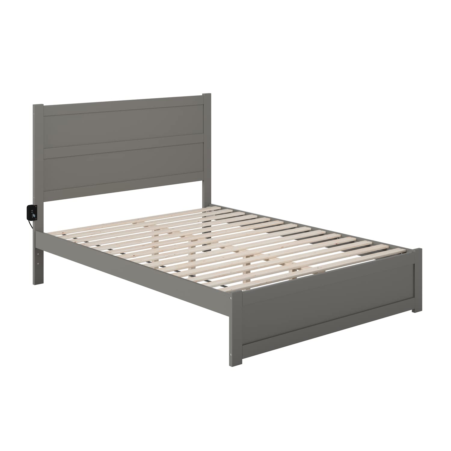 AFI NoHo Queen Size Platform Bed Frame with Footboard & USB Charging Station - Modern Grey Wooden Bed for Small Spaces, Bedroom Furniture with Storage Underneath
