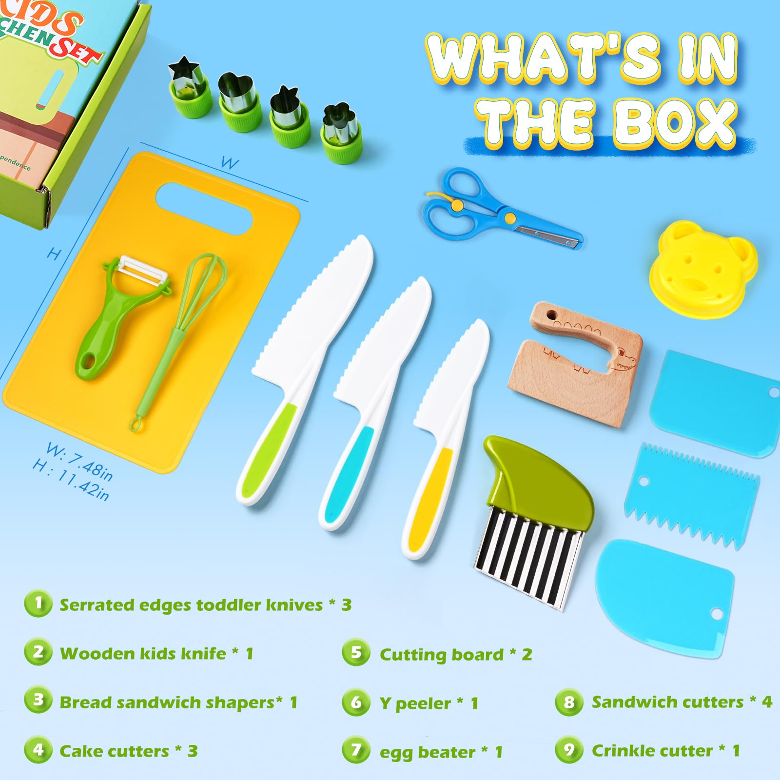 Montessori Kitchen Toys for Toddlers - 17PCS Kids Cooking Set with Safe Plastic Knives & Crinkle Cutter - Realistic Toddler Cooking Toys for Pretend Play & Early Learning - Perfect for Home, Preschool & Role-Playing Activities