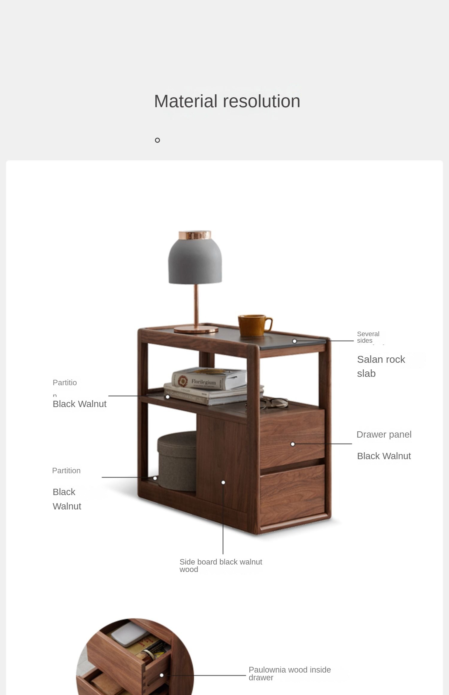 Solid Black Walnut Wood Side Table with Natural Slate Top - Perfect for Living Room, Bedroom, or Office Decor