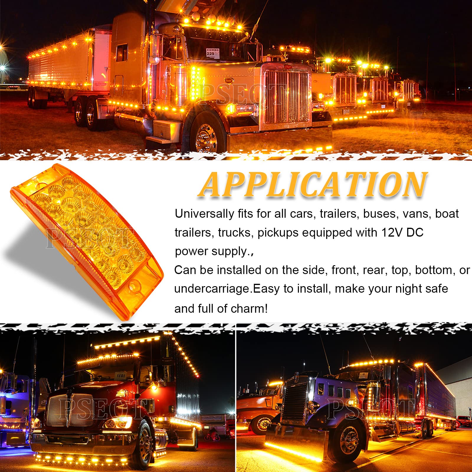 PSEQT 6'' Amber LED Trailer Truck Marker Lights - Waterproof Turn Signal Lights with 20 Diodes, High/Low Brightness for Pickup Trucks - Ideal for Side, Tail, Front & Rear Lighting on Semi Trailers and Commercial Vehicles