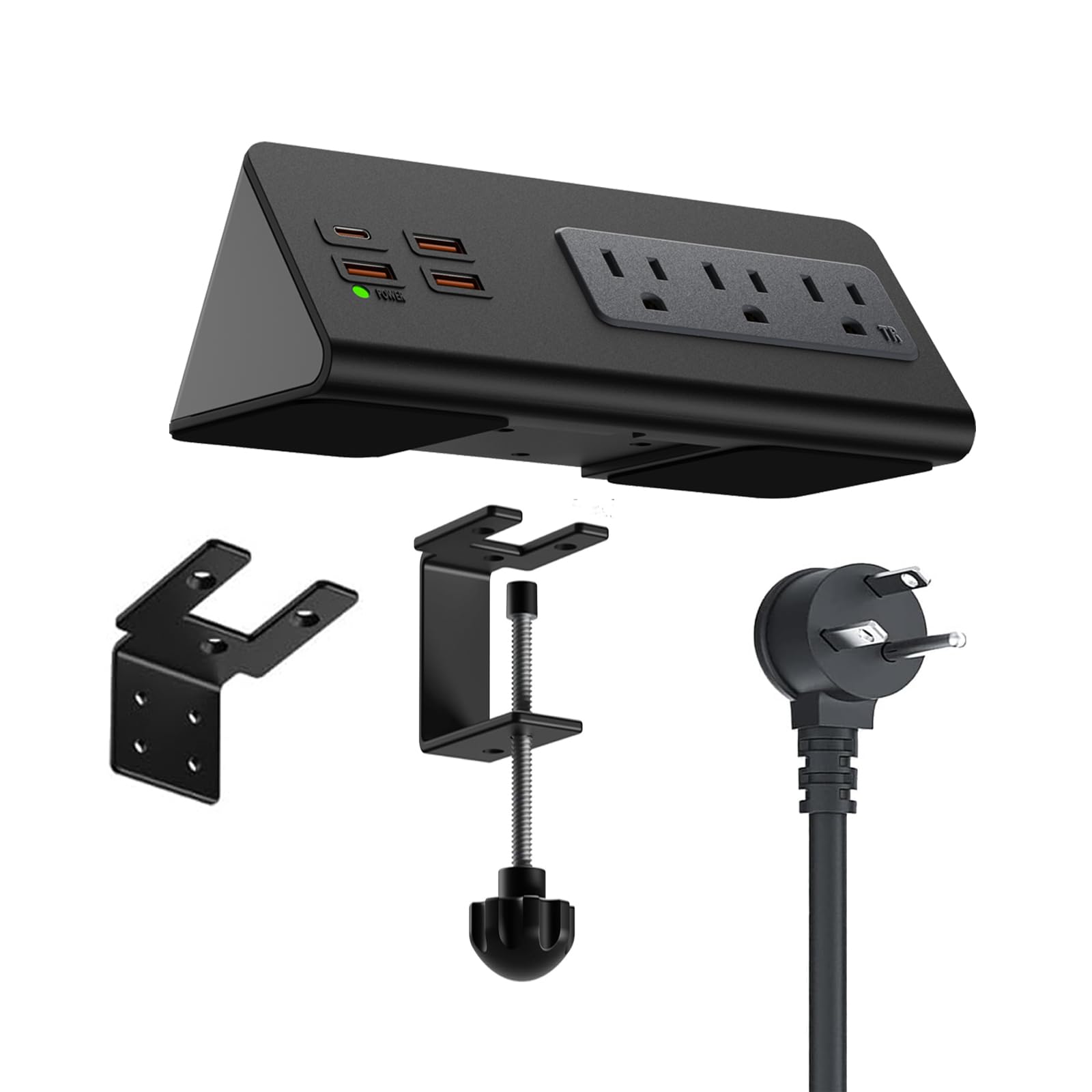 Desk Edge Mount Power Outlets with USB Charge Ports - Space Saving Power Strip for Home Office, Dorm & Workspace - Perfect for Computer Desks, Gaming Setup & Workstations