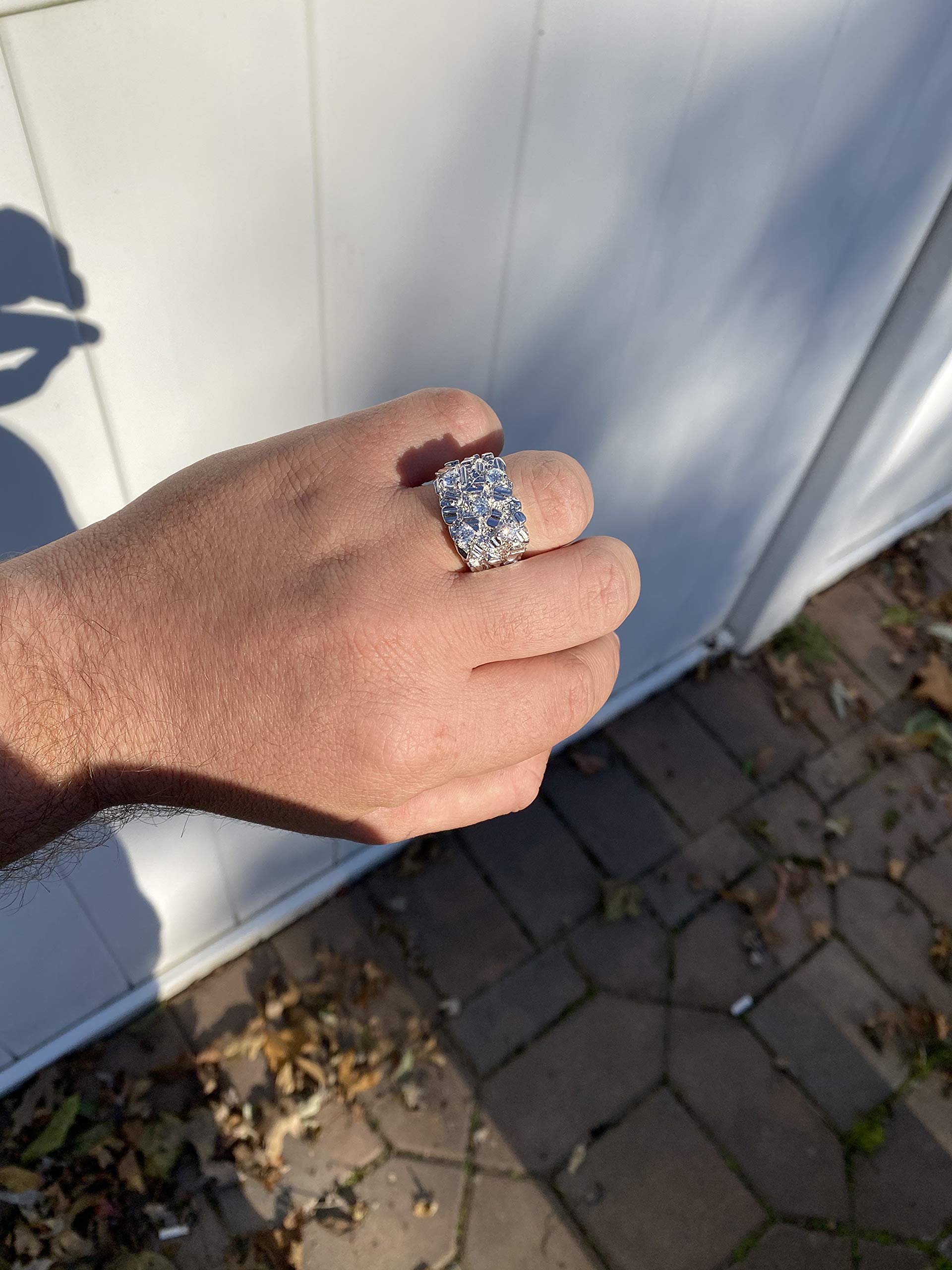 925 Sterling Silver Men's Nugget Ring - Iced Out Pinky or Ring Finger Jewelry for Men (Sizes 7-13) - Perfect for Gifts, Weddings & Everyday Wear