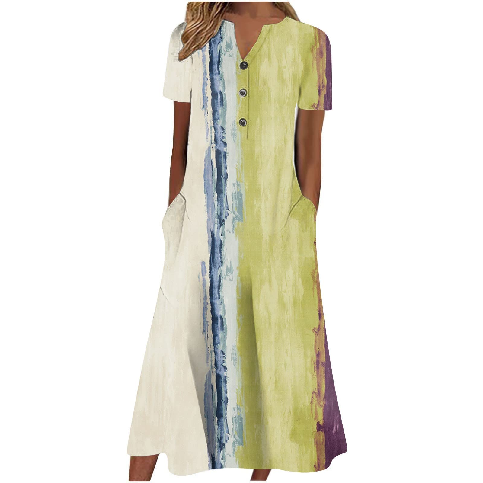 2024 Women's Boho Floral Summer Dress - Short Sleeve Flowy A-Line Swing Midi Sundress for Cruise, Beach, Vacation & Casual Wear | Perfect for Outdoor Parties, Date Nights & Tropical Getaways
