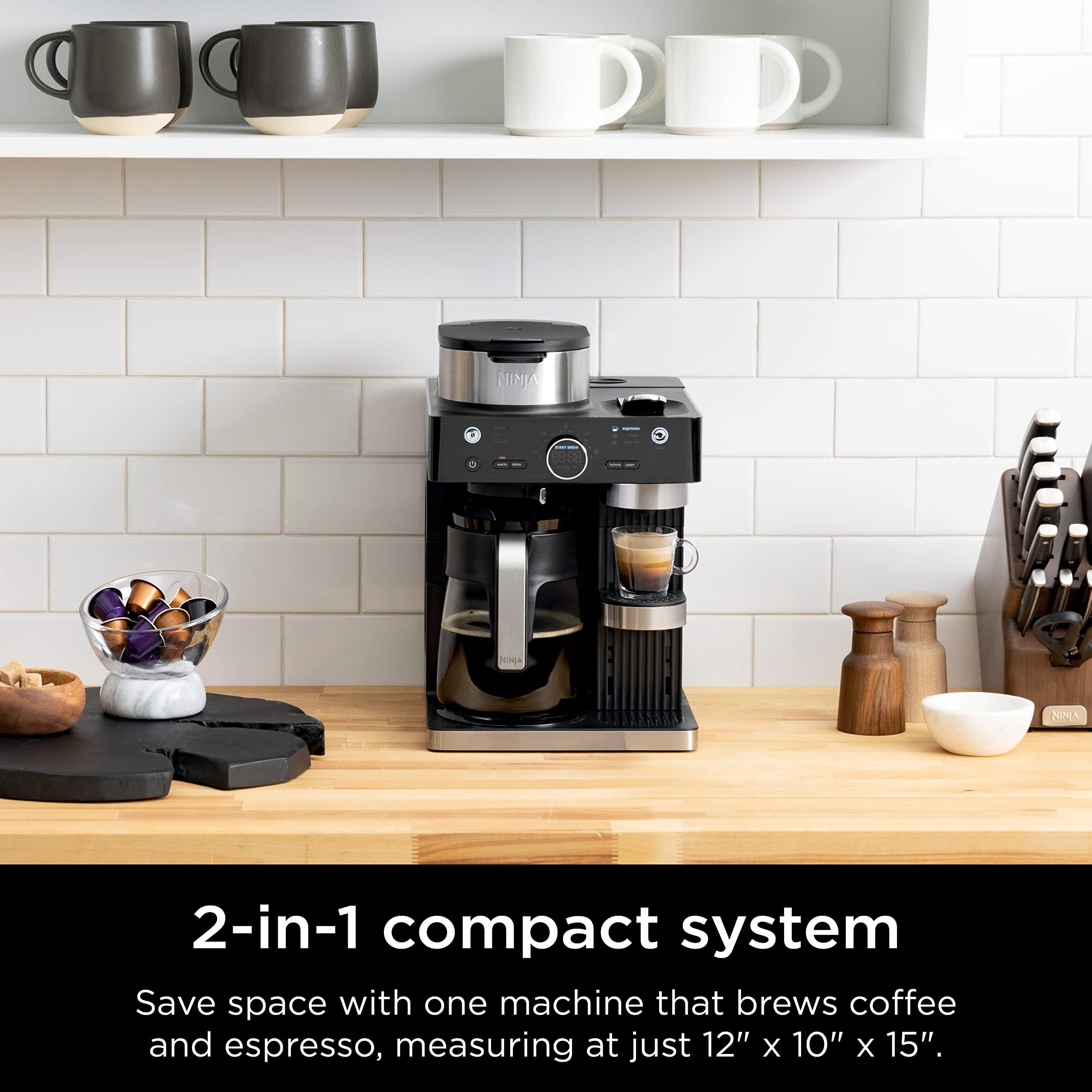 Ninja CFN601 Espresso & Coffee Maker with Built-in Frother - 3 Brew Styles, Single-Serve & Nespresso Capsule Compatible - Perfect for Espresso, Cappuccino & Latte at Home or Office (Black)
