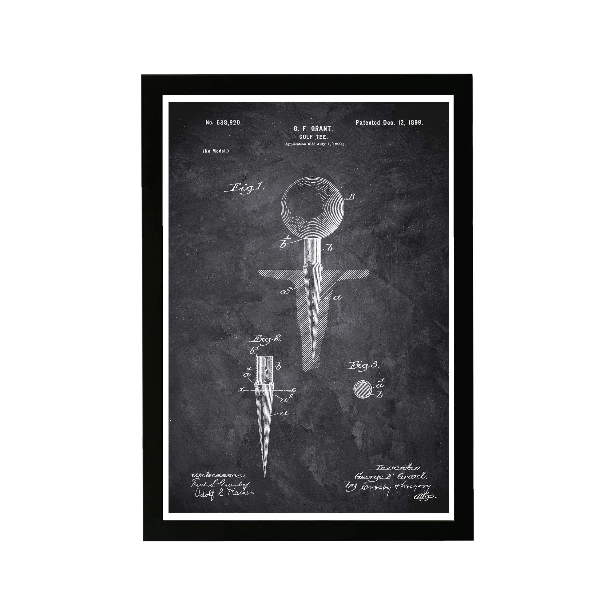 Wynwood Studio 1988 Chalkboard Golf Framed Wall Art Print - 13x19 Inches, Black & White Sports Decor for Home, Office, or Man Cave