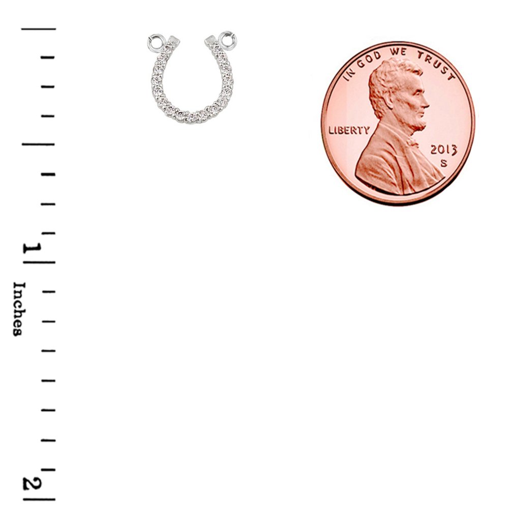 14K White Gold Lucky Horseshoe Pendant Necklace with Cubic Zirconia - Perfect for Birthday Gifts, Anniversary Presents & Everyday Jewelry