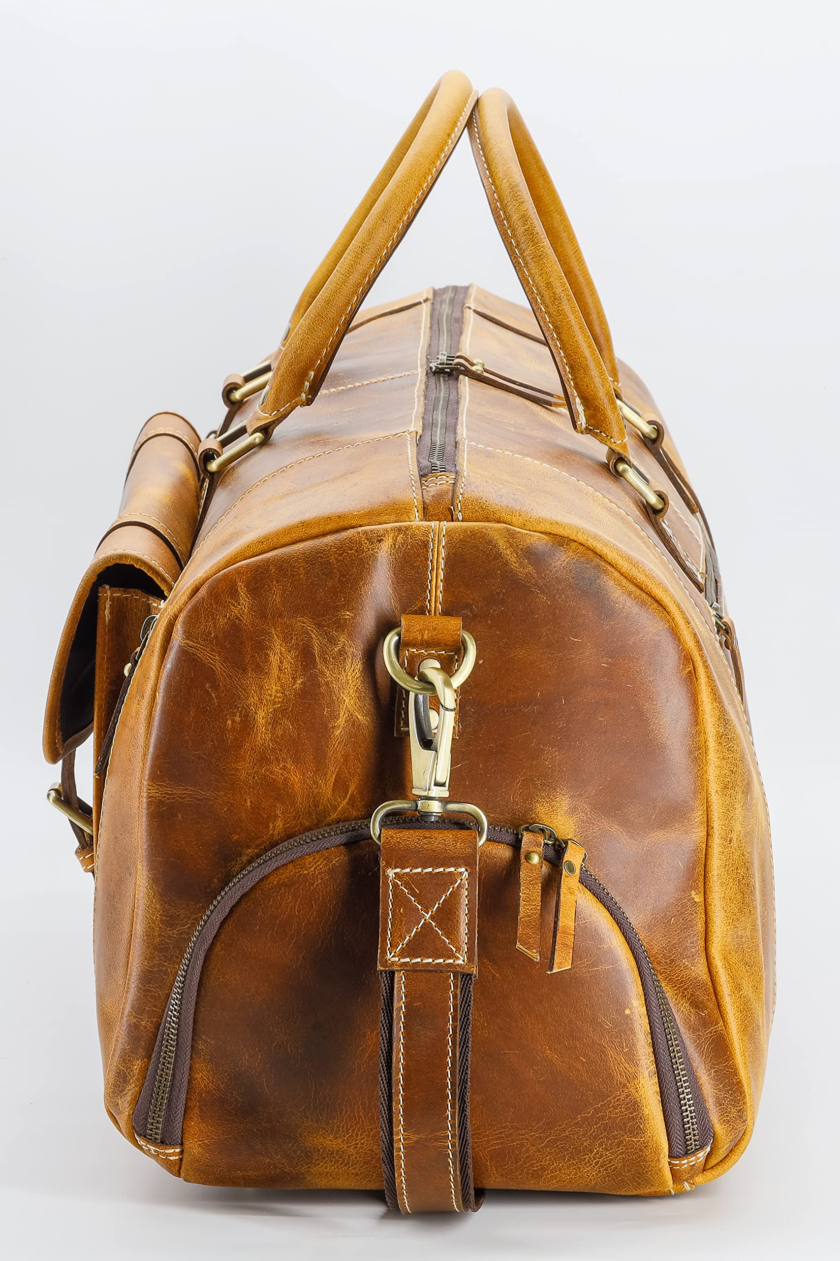 Premium 24 Inch Full Grain Leather Duffel Bag for Men & Women - Tan Travel Gym Duffle with Shoe Pocket - Perfect for Overnight Trips, Weekend Getaways & Sports Gear Storage