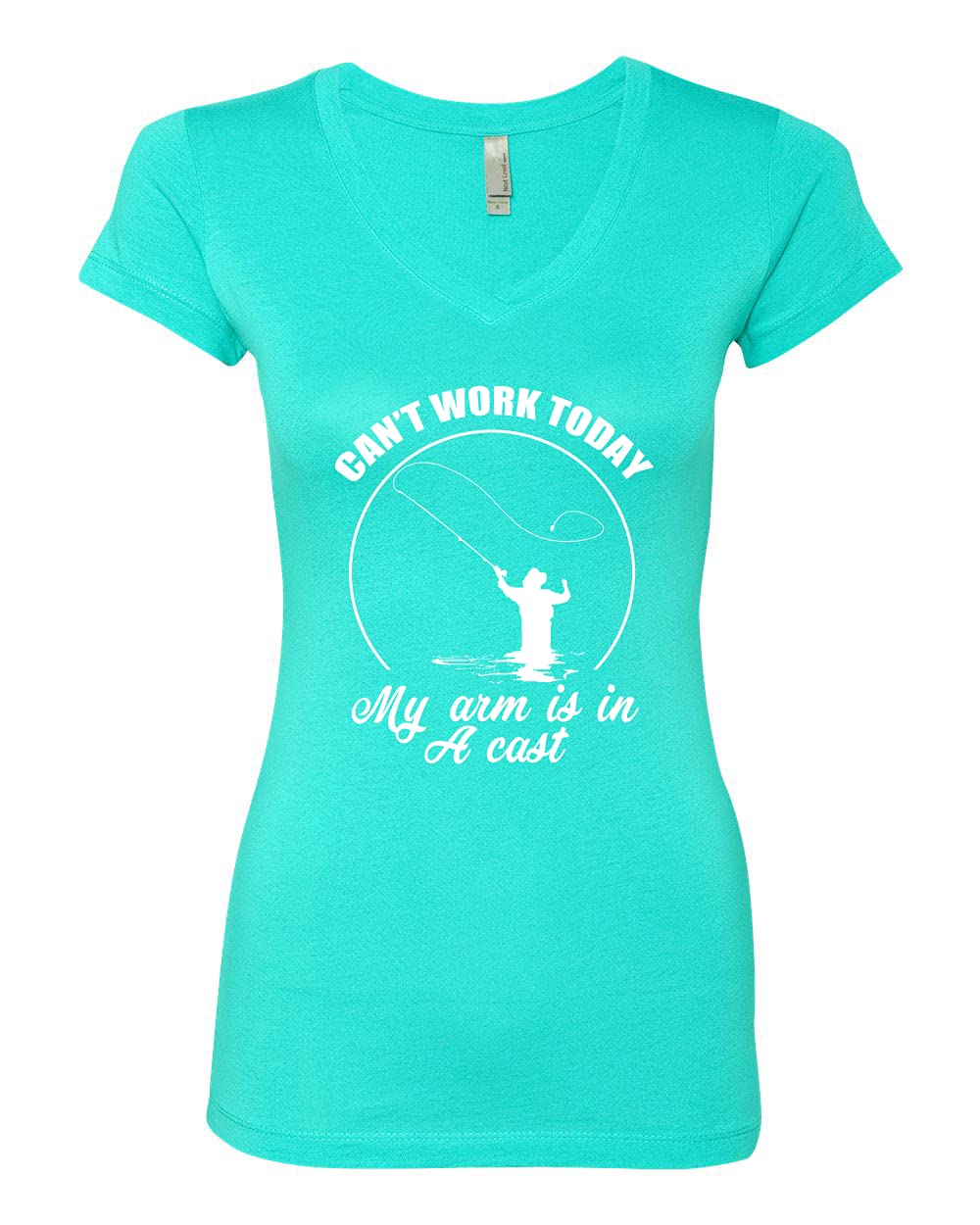 Funny Fishing V-Neck T-Shirt for Women - 'Can't Work Today My Arm is in A Cast' Slogan Tee - Comfortable Junior Fit Cotton Top - Perfect for Casual Wear, Fishing Trips & Humor Lovers