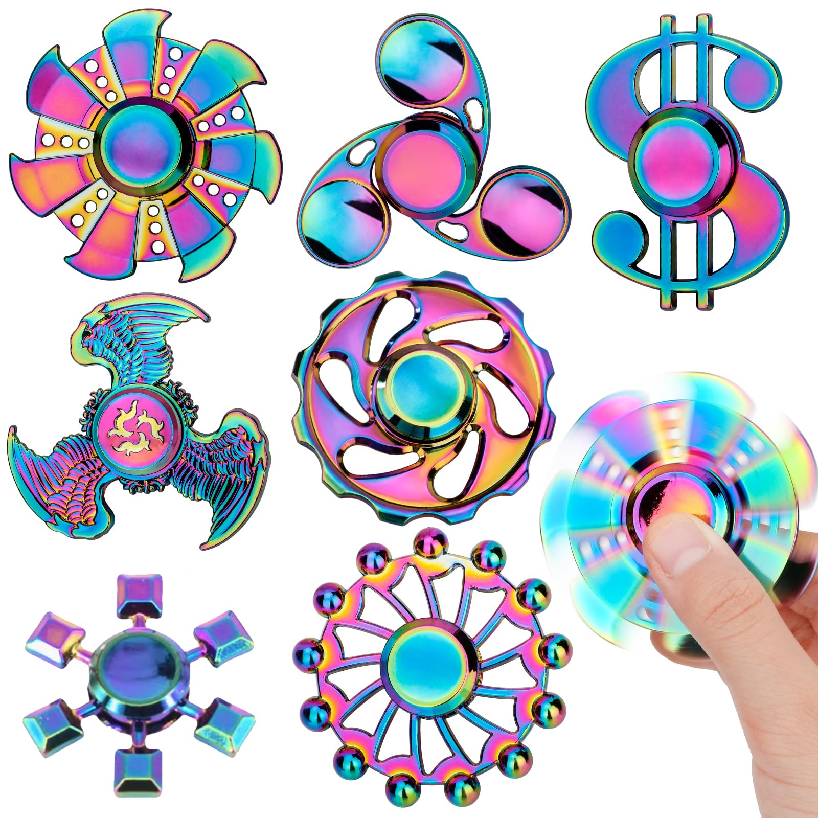 7 Pack Premium Metal Fidget Spinners for Kids & Adults - Stress Relief Finger Hand Spinners, Desk Toys & Party Favors - Perfect for Office, Classroom, Stocking Stuffers & Holiday Gift Bags