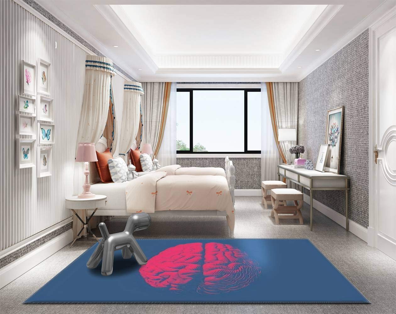 Non-Slip Red Engraved Brain Design Area Rug Pad - Thickened Blue Doormat for Living Room, Entryway, Indoor & Outdoor Use - Perfect for Home Decor, Yoga Mats, and Pet Play Areas