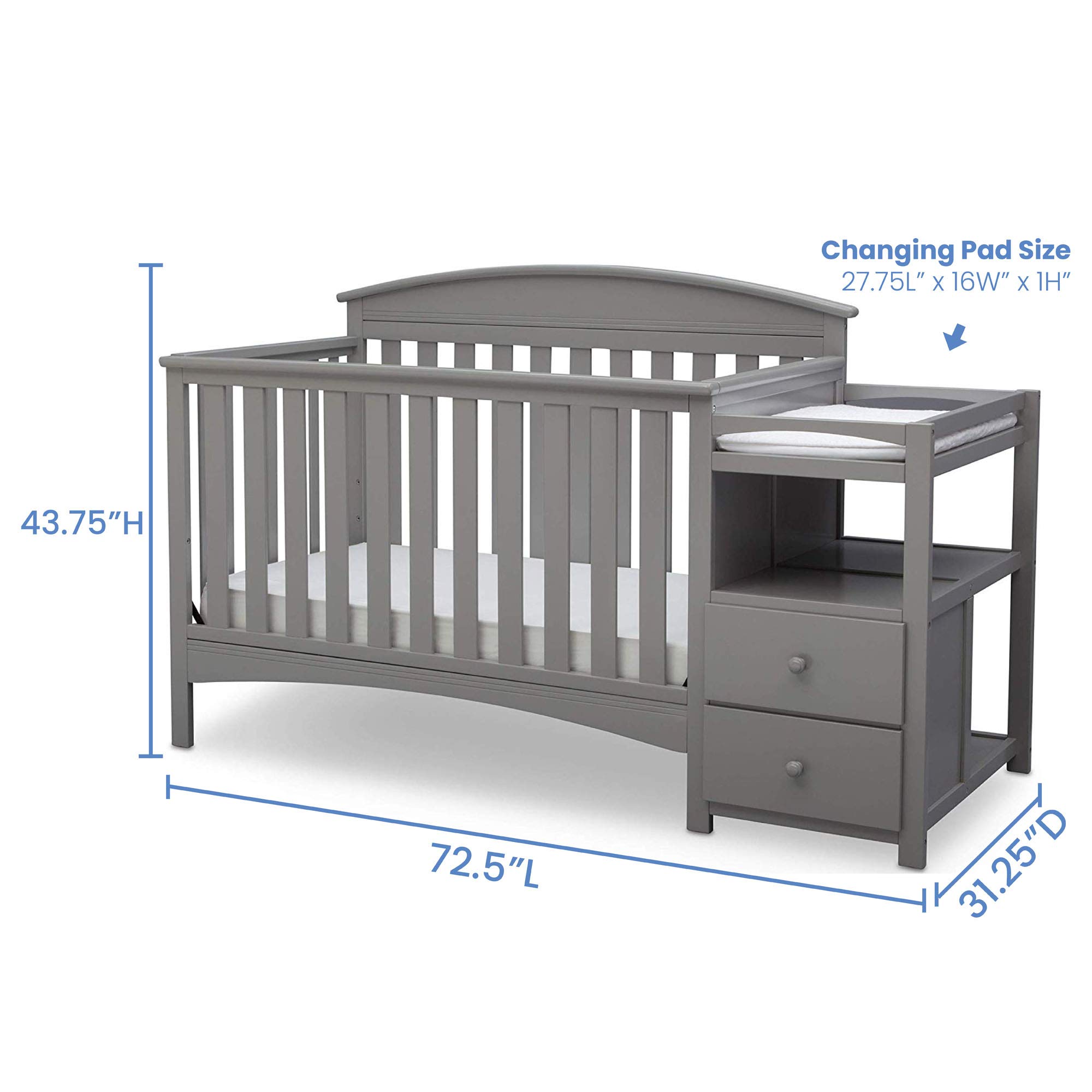 Delta Children Abby Convertible Crib 'N' Changer with Serta Perfect Slumber Mattress - Grey Nursery Set for Baby & Toddler | 4-in-1 Convertible Crib, Changing Table & Toddler Bed | Eco-Friendly Dual-Sided Mattress | Perfect for Nursery Decor & Baby Shower Gifts