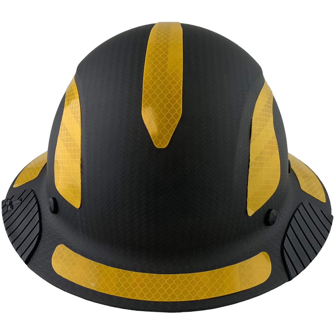Premium Carbon Fiber Full Brim Safety Helmet - ANSI Certified Lift Hard Hat with Yellow Reflective Decals & Free Tote Bag - Matte Black Construction Helmet for Work, Roofing, and Industrial Safety