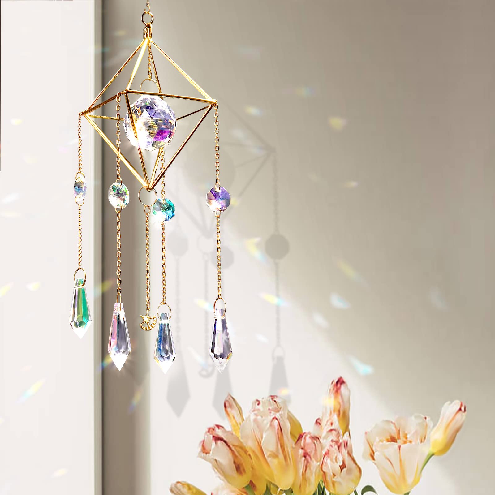 Sun Catchers with Crystals - Indoor/Outdoor Hanging Prism Rainbow Maker for Windows, Home & Garden Decor | Creates Beautiful Rainbows in Living Rooms, Bedrooms, Patios & Nursery Decor