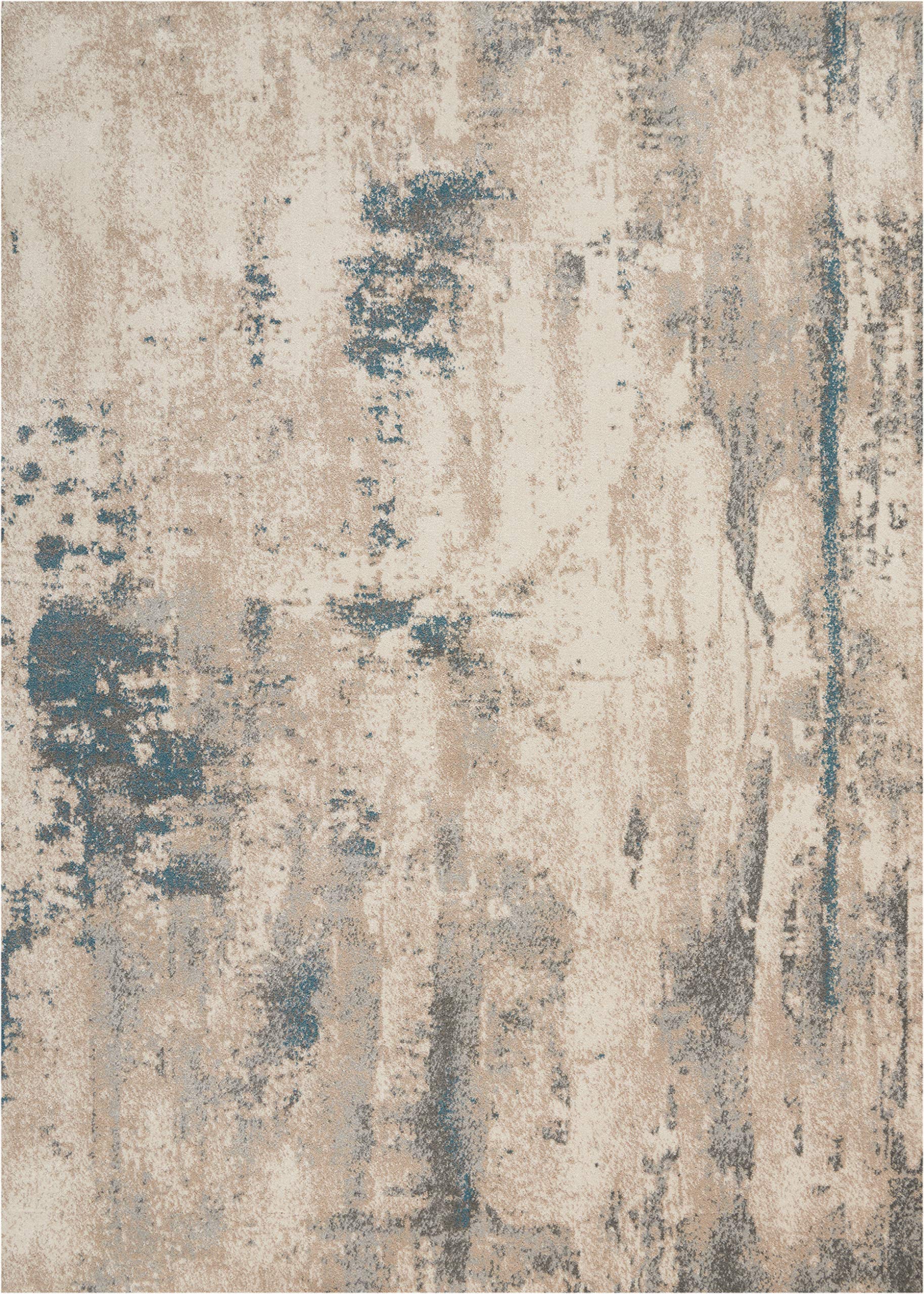 Nourison Maxell Contemporary Ivory/Teal 8x10 Area Rug - Easy Clean, Non-Shedding, Stain Resistant | Perfect for Living Room, Bedroom, Dining Room & Kitchen Decor | Soft & Durable for High Traffic Areas