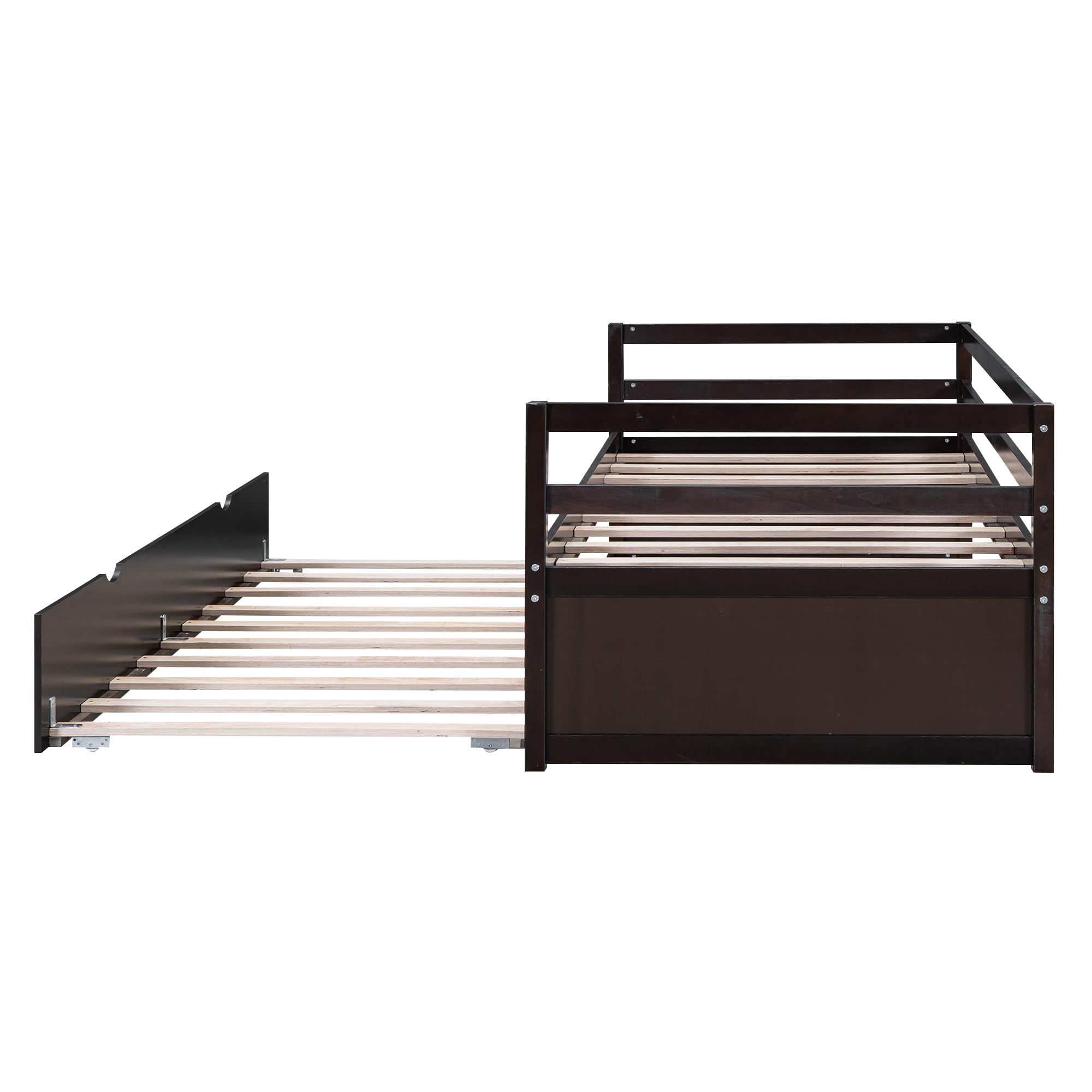 Merax Twin Size Solid Wood Daybed with Trundle - Espresso Captains Bed & Sofa Bed Frame for Guest Room, Dorm, or Small Space Living