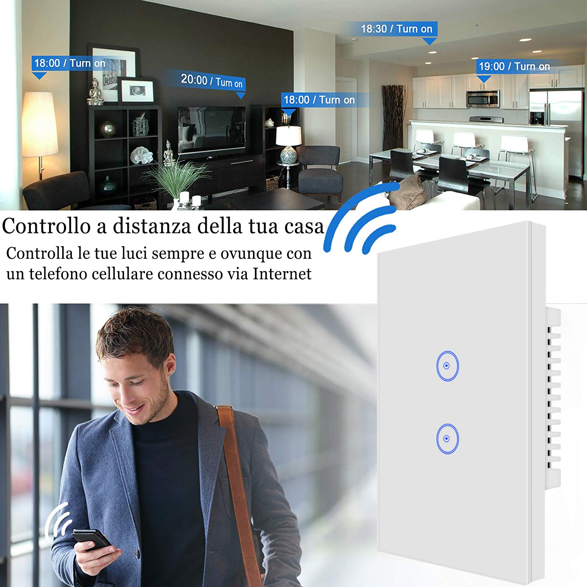 Jinvoo WiFi Smart Wall Touch Light Switch - 2 Gang, Remote Control via Smartphone, Compatible with iOS & Android, Works with Alexa Echo & Google Home Assistant | Perfect for Smart Home Automation & Voice Control