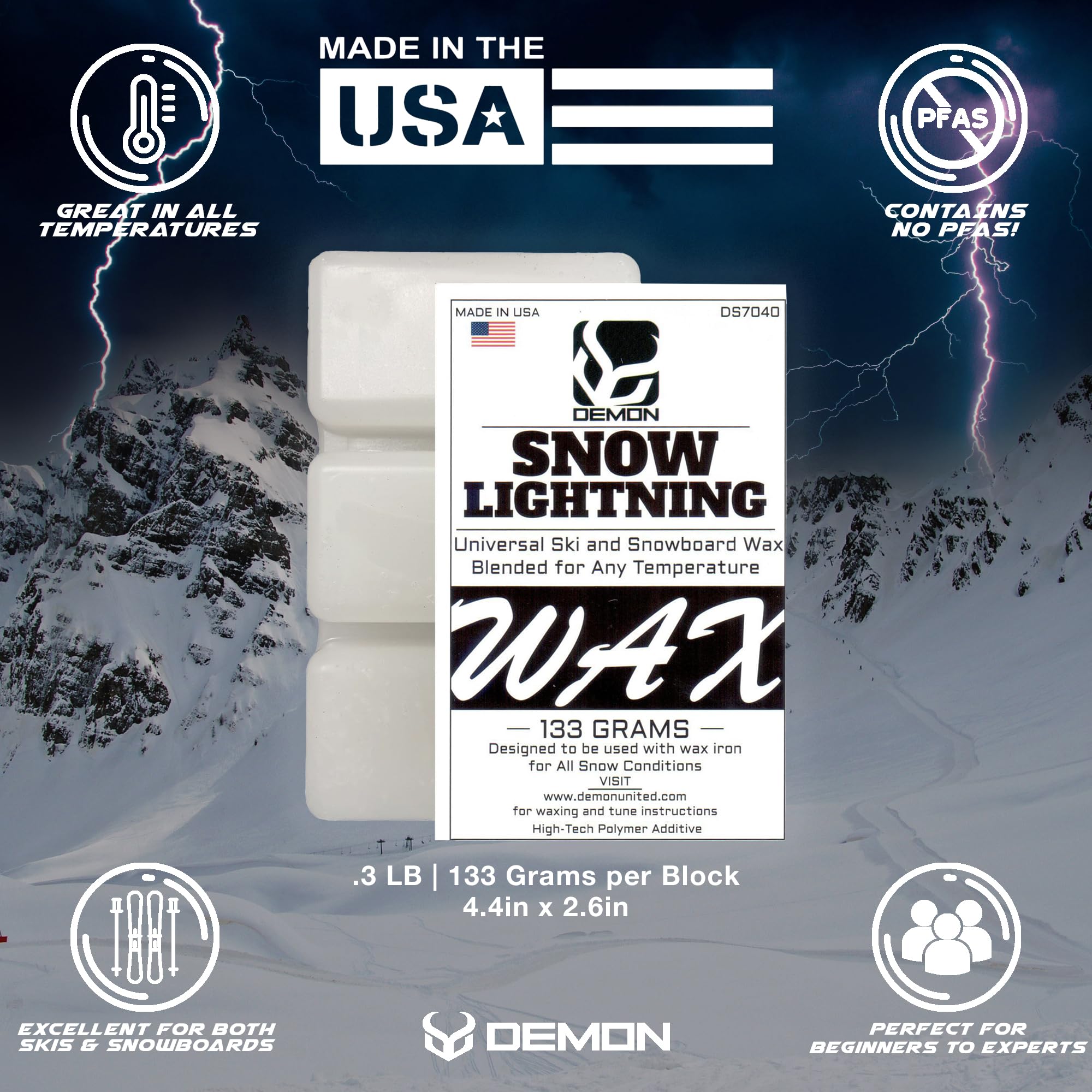 DEMON UNITED Complete Snowboard Tune Up Kit with Waxing Iron, All-Temperature Wax, Base Cleaner & Wall Mount Hangers - Perfect for Winter Sports Maintenance & Snowboard Storage