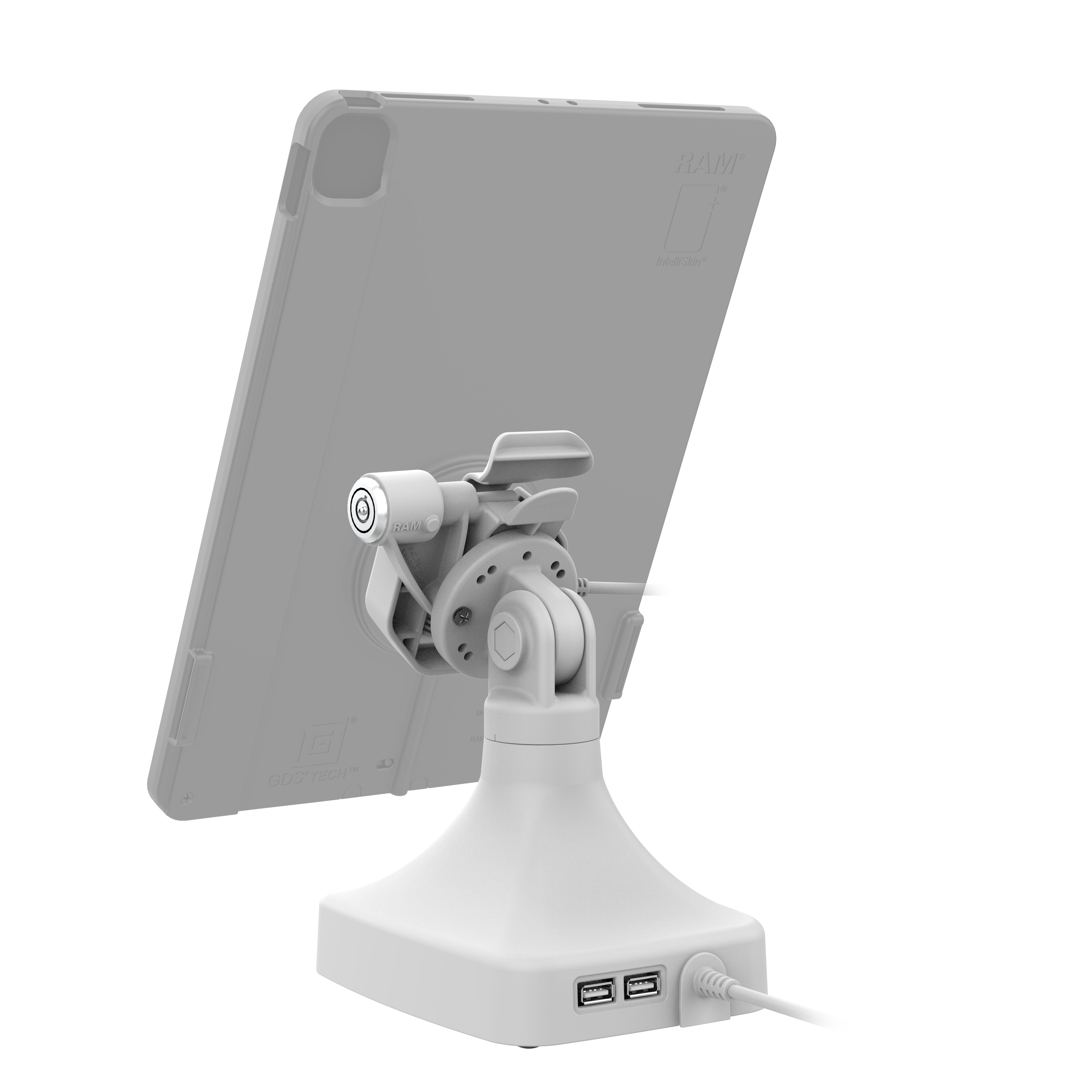 GDS® Uni Conn™ Powered Locking Tilt & Swivel Dock with USB-C + Data Port in Gray (RAM GDS DOCKLR D14 U3C 2A GRY) - Perfect for Office, Home & Car Laptop Mounting Solutions