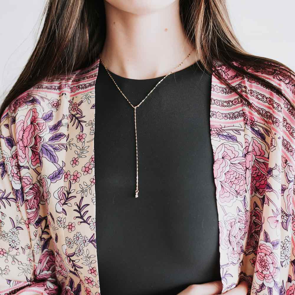 Taci Crystal Teardrop Y Necklace for Women - Elegant Dainty Gold Plated Pendant Jewelry Gift for Her - Perfect for Date Night, Wedding & Special Occasions