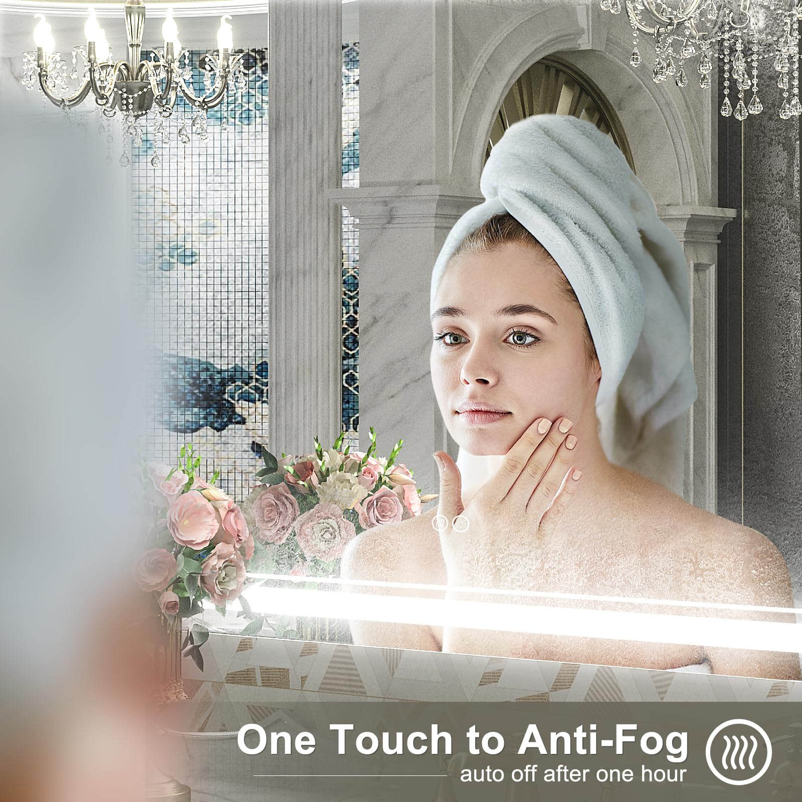 OKPAL 50x36 Inch LED Bathroom Mirror with Anti-Fog Technology - Dimmable Lighted Vanity Mirror for Makeup & Shaving - Shatterproof, ETL Certified (Horizontal/Vertical Mounting) - Perfect for Modern Bathrooms, Bedrooms & Dressing Areas