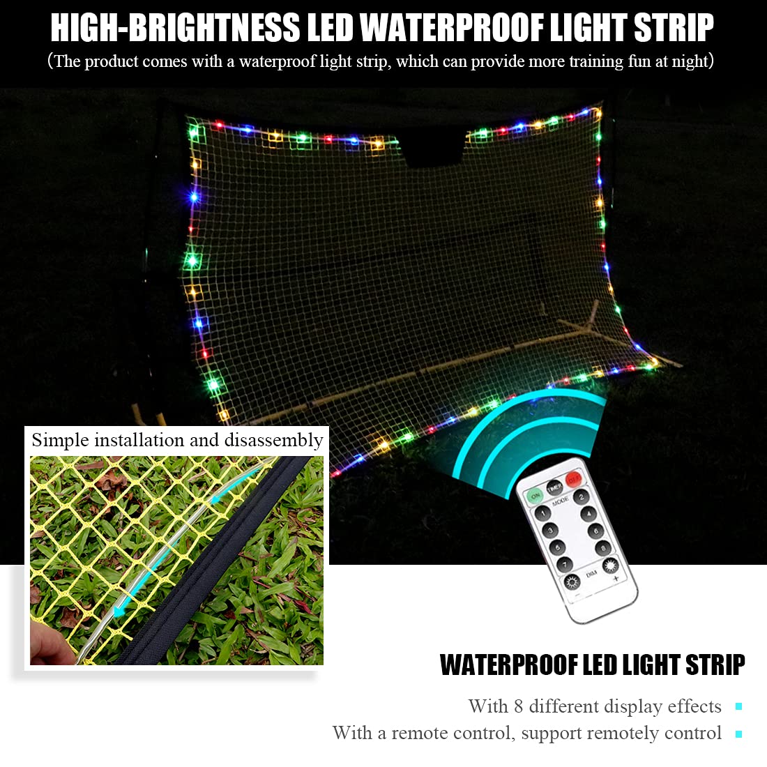 Portable 2-in-1 Soccer Rebounder Net 7ft x 4ft - Free Trainer & 23.6ft LED String Included - Improve Dribbling, Shooting & Passing Skills - Easy Carry Bag - Perfect for Backyard Training, Team Practice & Solo Drills