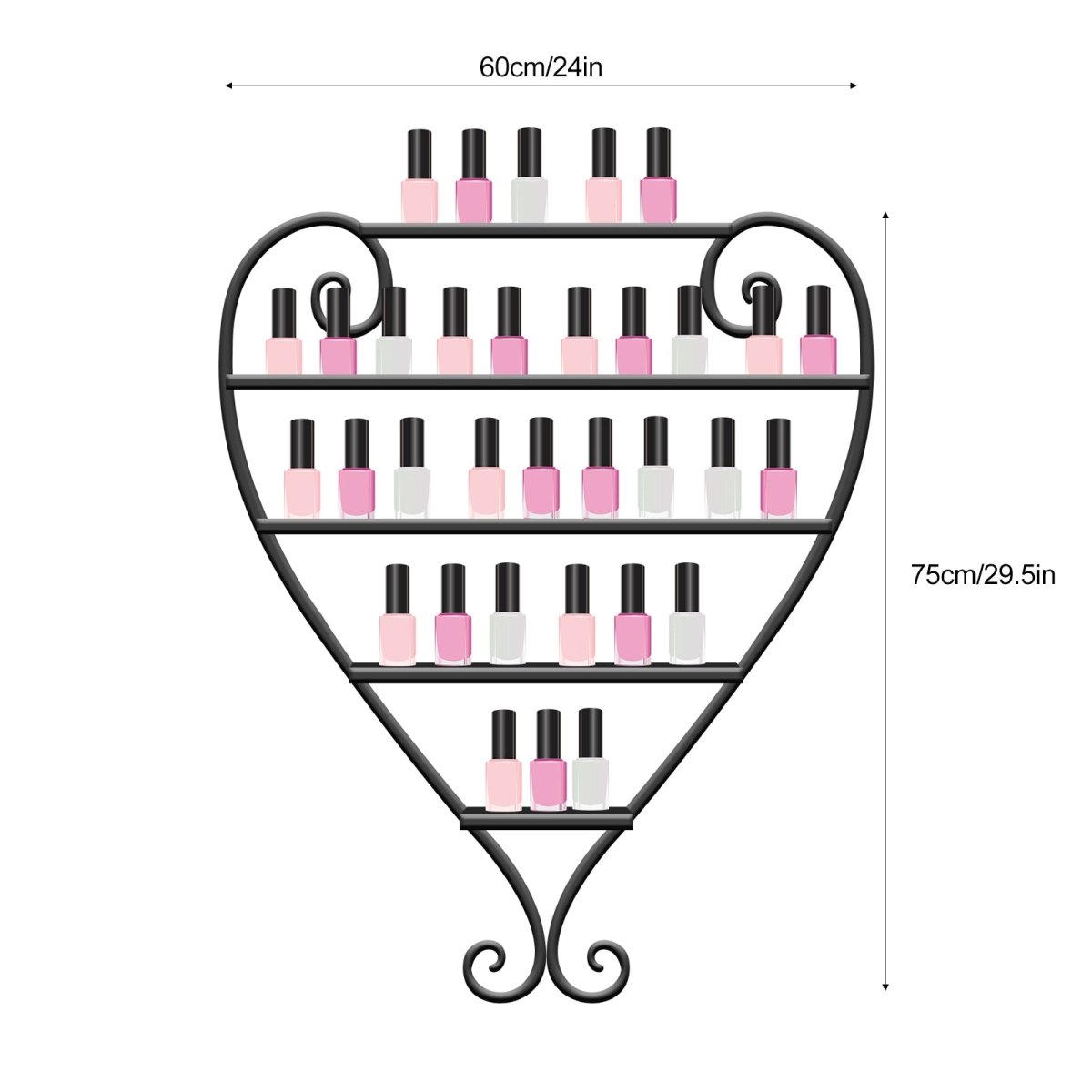 Heart-Shaped Nail Polish Wall Rack Organizer - 24 Bottle Capacity for Salon & Home Decor Storage