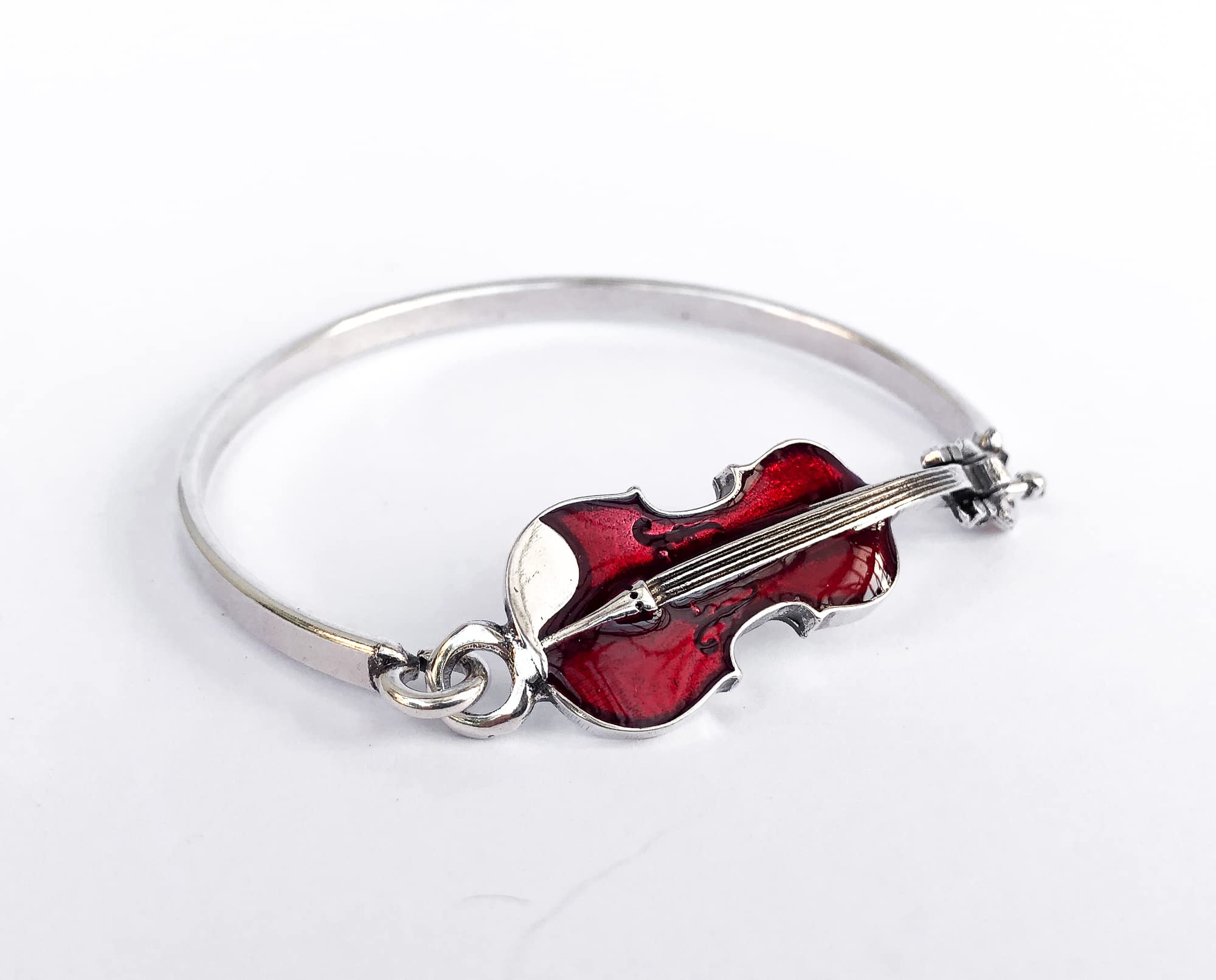 Elegant Red Glaze Silver Violin Bangle Bracelet - Perfect for Classical Music Lovers, Orchestra Performances & Special Occasions