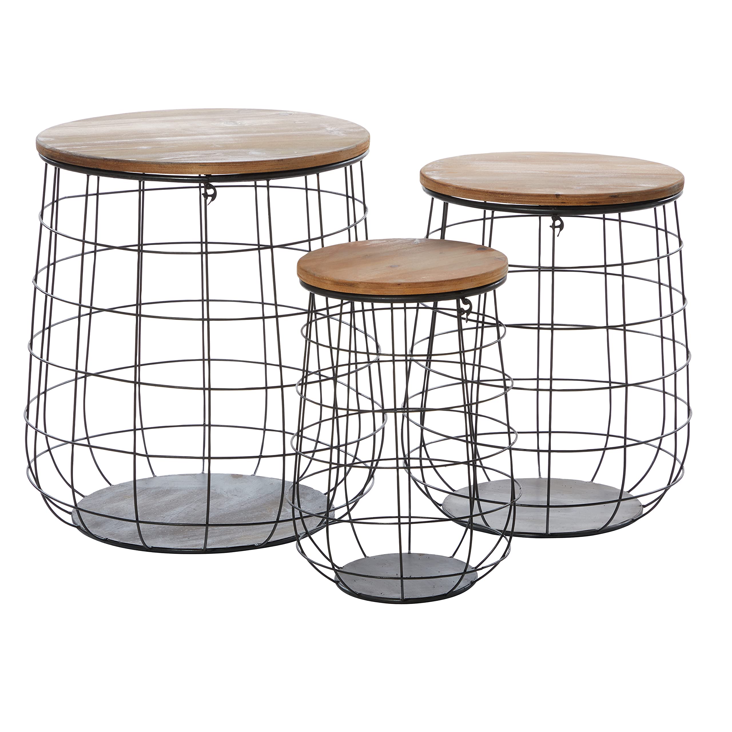 Deco 79 Set of 3 Large Metal and Wood Storage Baskets - 18, 20, 23 Inch Height - Rustic Brown Home Decor for Living Room, Bedroom, or Office Organization