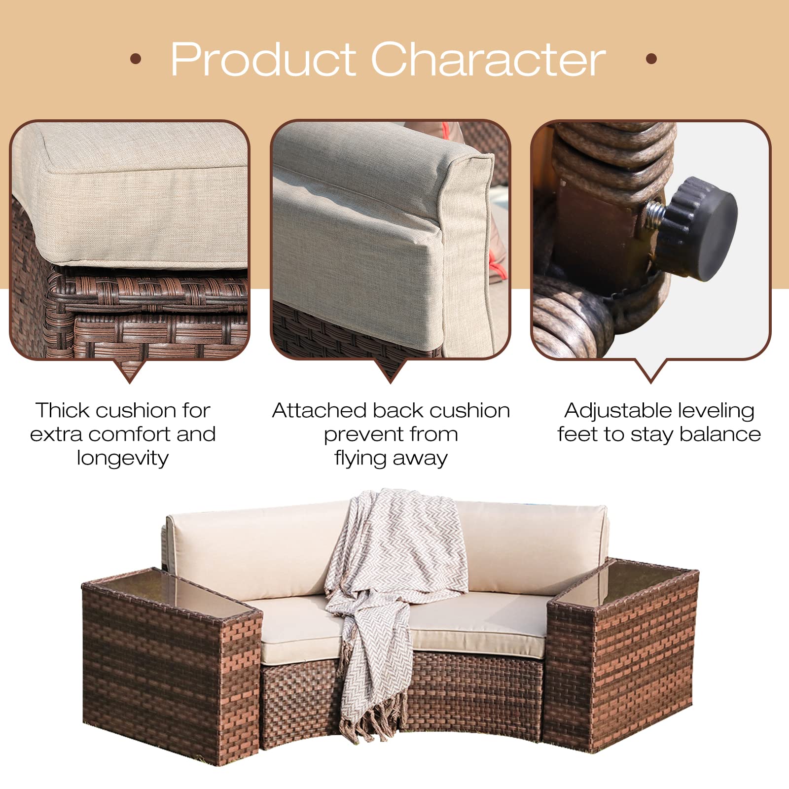 SUNSITT 4-Piece Outdoor Patio Furniture Set - Half Moon Curved PE Rattan Wicker Sectional Sofa with 2 Side Tables - Perfect for Garden, Poolside, and Backyard Relaxation