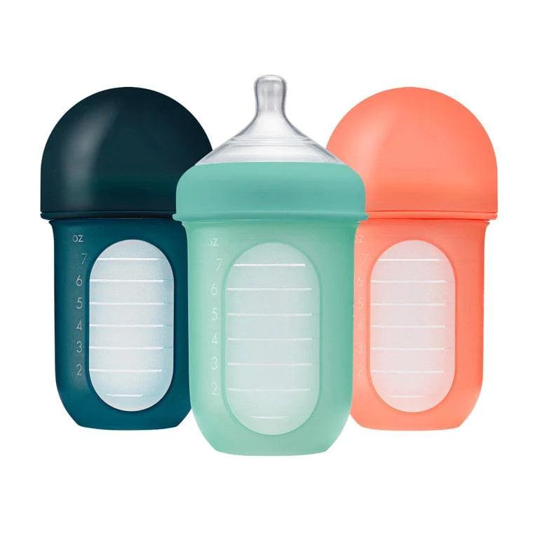Boon NURSH Silicone Pouch Bottle 8oz/240ml - 3 Pack Baby Feeding Bottles | BPA-Free, Squeezable & Portable for Breastmilk, Formula, Water | Perfect for Travel, Daycare & On-the-Go Parents