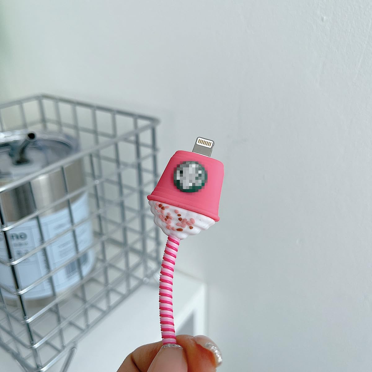 Cute Cartoon iPhone 20W USB-C Charger Cable Protector - Funny 3D Kawaii Design Fast Charging Adapter Cover for iPhone 12/13/14/15 Pro Max - Perfect for Home, Office & Travel (Pink Cup Style)