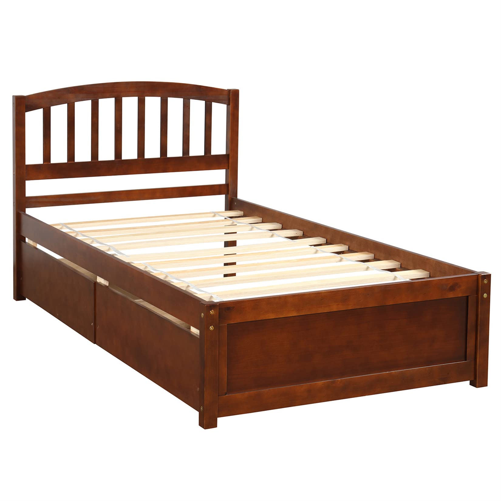 Twin Size Wooden Bed Frame with Storage Drawers, Headboard & Footboard - Solid Walnut Platform Captain Bed for Kids, Teens, and Adults | Perfect for Small Bedrooms, Guest Rooms & Dormitories