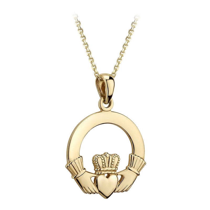 14K Gold Medium Heavy Claddagh Pendant Necklace - Irish Love Friendship Loyalty Jewelry Gift for Women, Perfect for Valentine's Day, Anniversary & Special Occasions