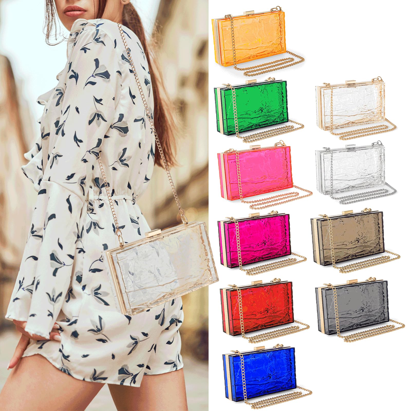 WJCD Women's Clear Acrylic Clutch Purse - Vintage Ripple Design Evening Bag for Banquet, Party, Wedding & Special Occasions