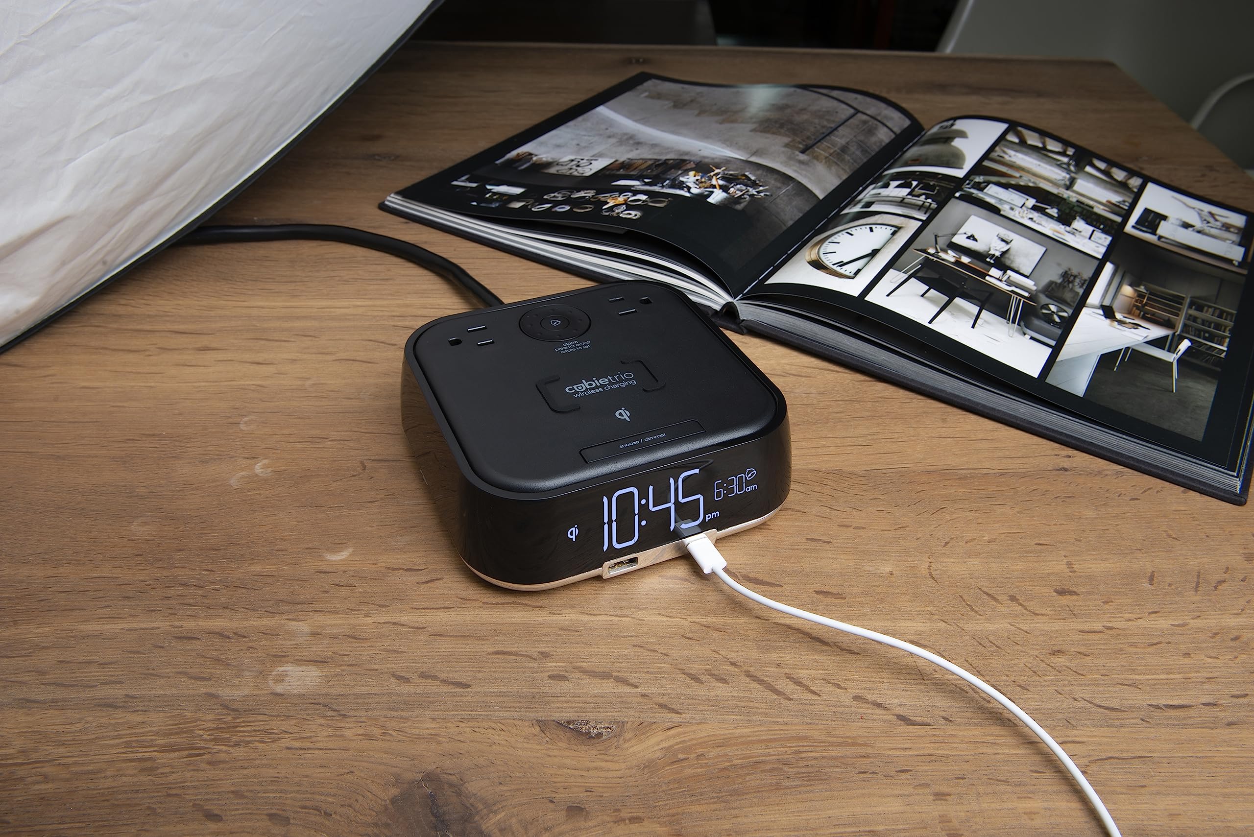 Brandstand CubieTrio - 3-in-1 Wireless Charging Alarm Clock with Qi Fast Charging, USB-A & USB-C Ports, Tamper-Resistant Outlets - Perfect for Bedroom, Office & Travel Accessories