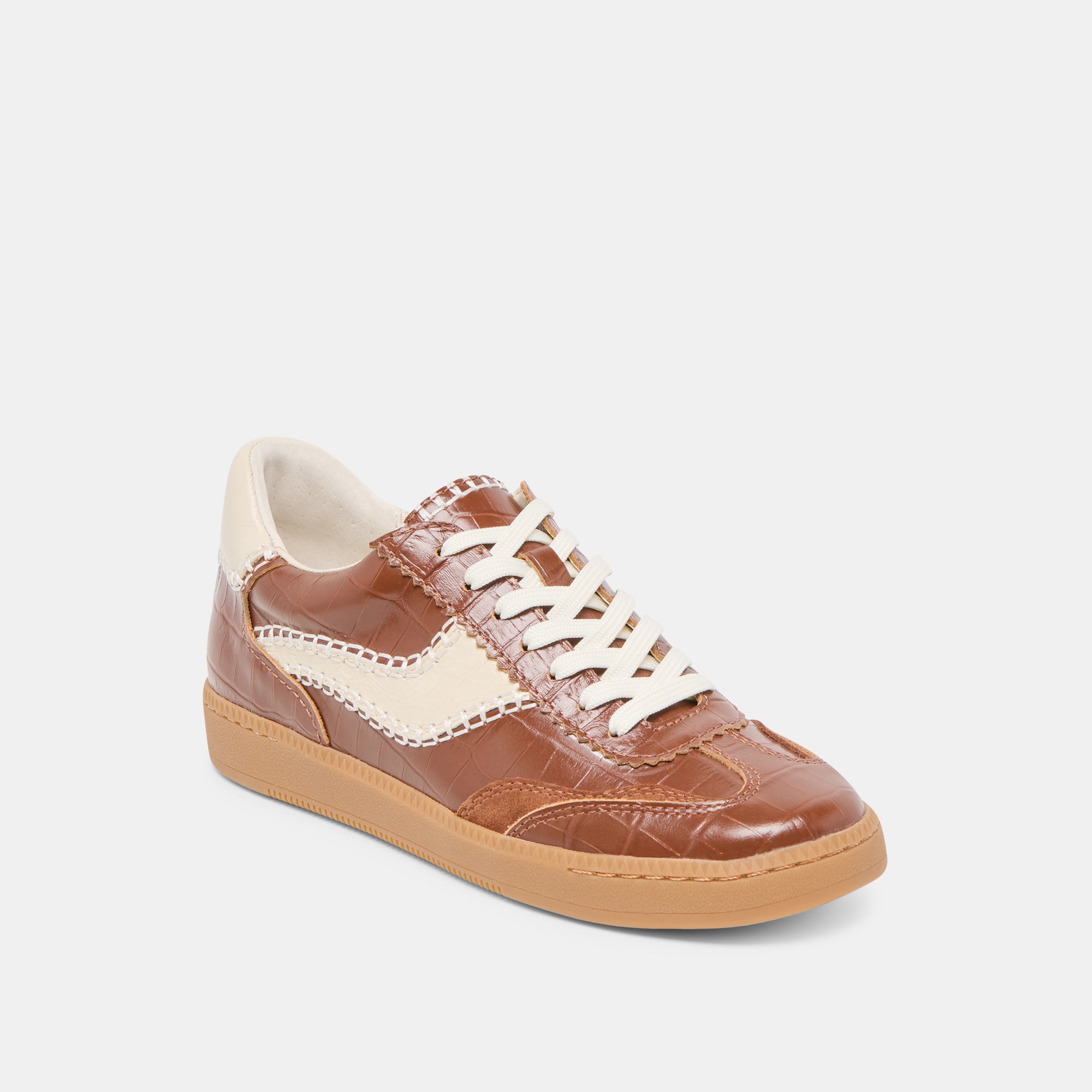 Notice Stitch Sneakers in Cognac - Crocodile Embossed Leather Shoes for Men & Women | Stylish Casual & Outdoor Walking Comfort