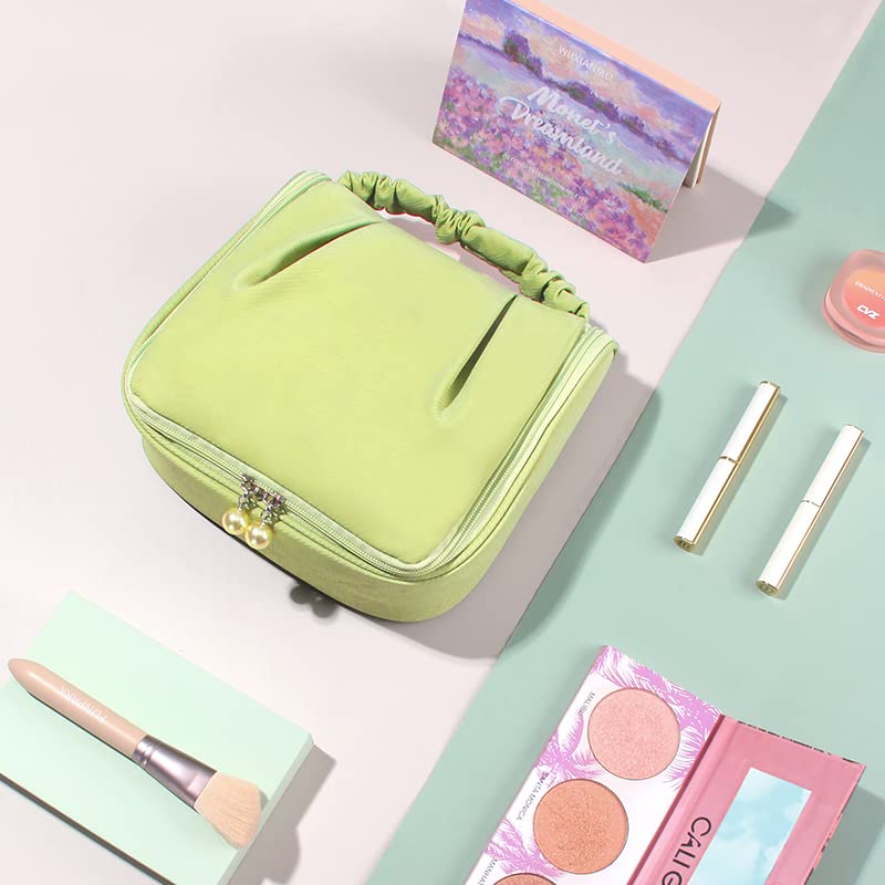 LETGO Hanging Travel Toiletry Bag for Women - Waterproof Makeup Organizer with Multiple Pockets, Perfect for Cosmetics & Toiletries (Green) - Ideal for Air Travel, Camping & Gym Essentials