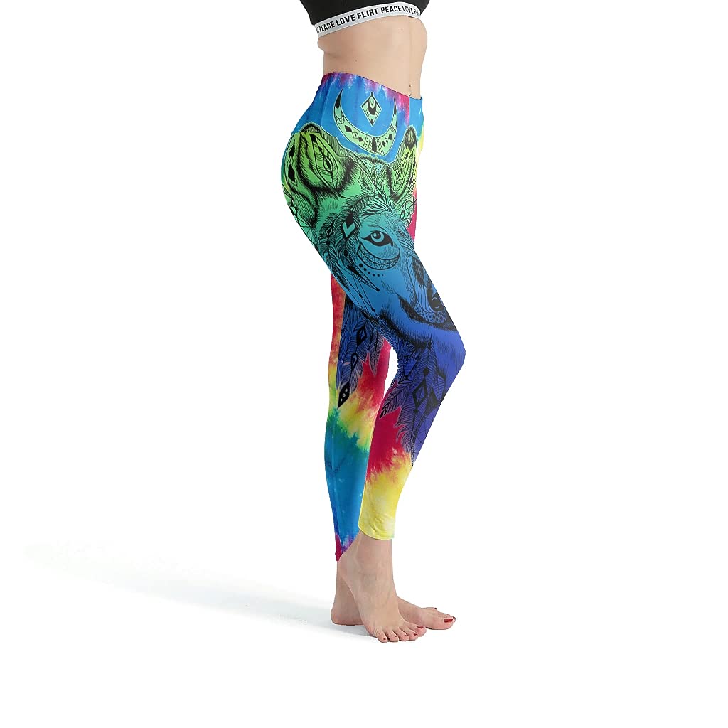 Women's Thin Leggings - Wolf Blue Digital Print High Waist Yoga Pants, White X-Large for Workout, Running & Casual Wear