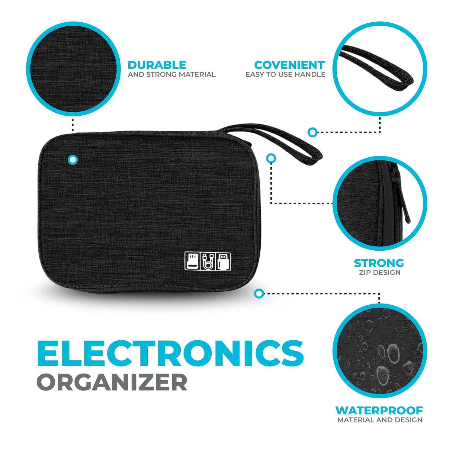 Portable Electronics Charger Organizer - Travel Cable Storage Case for Cords, Chargers & Tech Accessories | Perfect for Business Trips, Vacations & Daily Organization