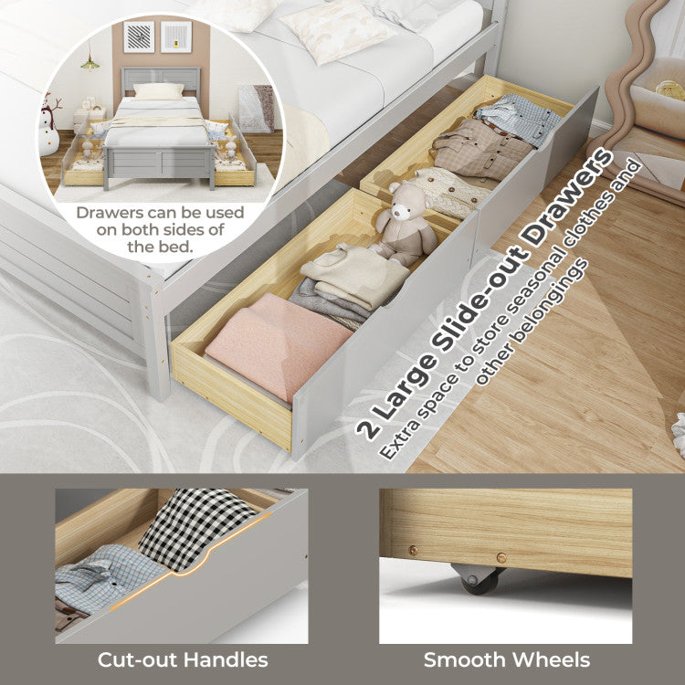 Costway Twin Size Bed Frame with Storage Drawers & Solid Wood Headboard - Space-Saving Storage Solution for Small Bedrooms, Dorms & Guest Rooms